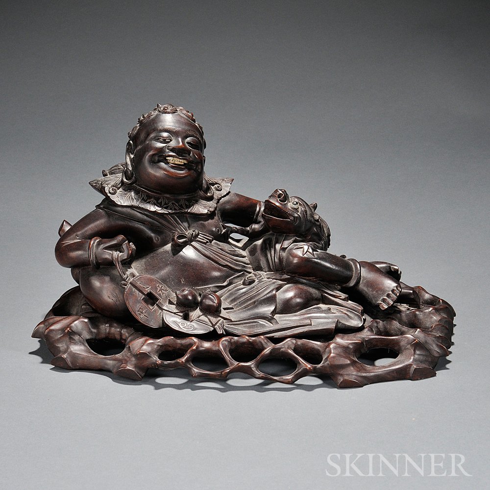 Appraisal: Large Carved Wood Figure of Gamma Sennin Japan reclining and