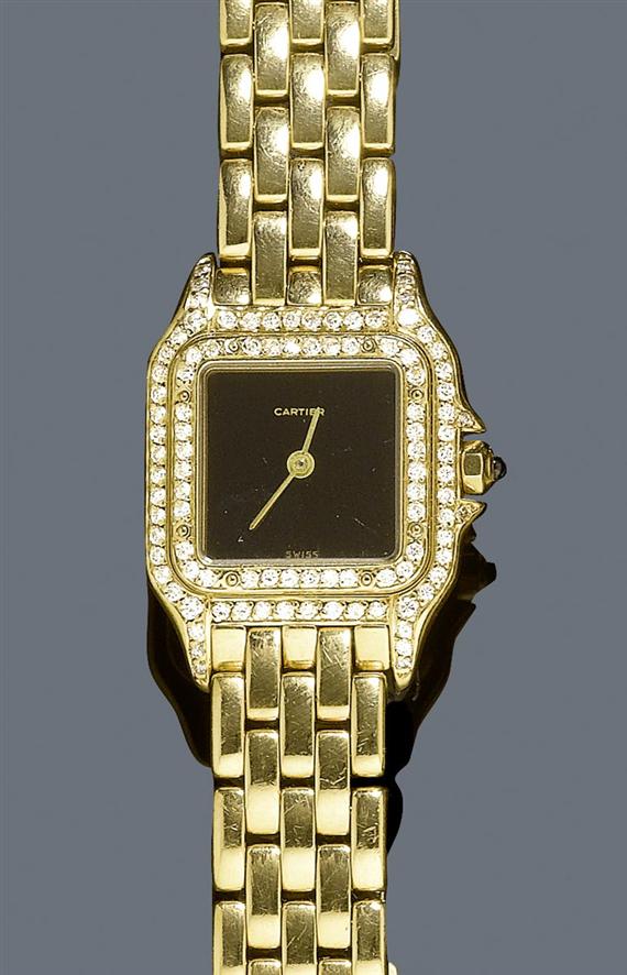 Appraisal: DIAMOND LADY'S WRISTWATCH CARTIER PANTH RE s Yellow gold Rectangular