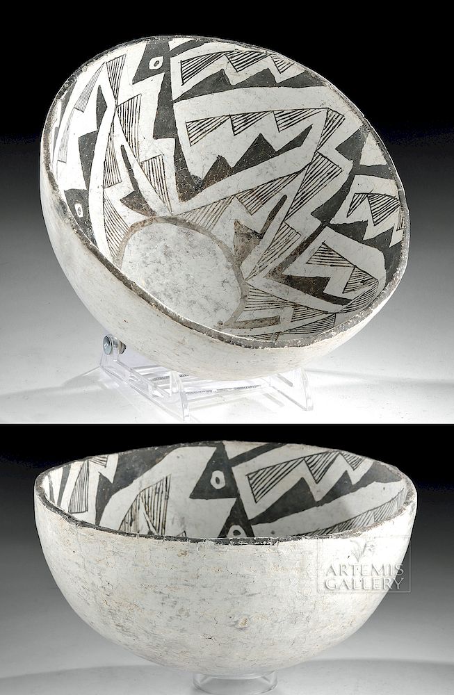 Appraisal: Anasazi Reserve Black-on-White Ceramic Bowl - Bird Head Native American