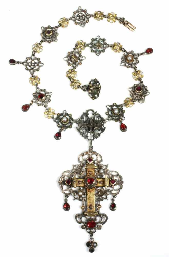 Appraisal: NECKLACE - A Baroque period handmade silver gilt necklace with