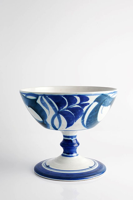 Appraisal: Alan Caiger-Smith British b at AldermastonPedestal bowl blue foliate motifspainted