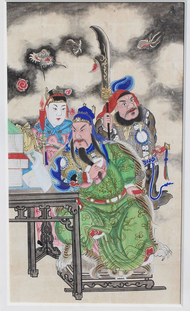 Appraisal: Large Chinese Watercolor The Warriors Large Watercolor on Rice Paper