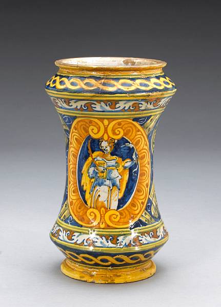 Appraisal: An Italian majolica albarello Faenza late th century Of deeply