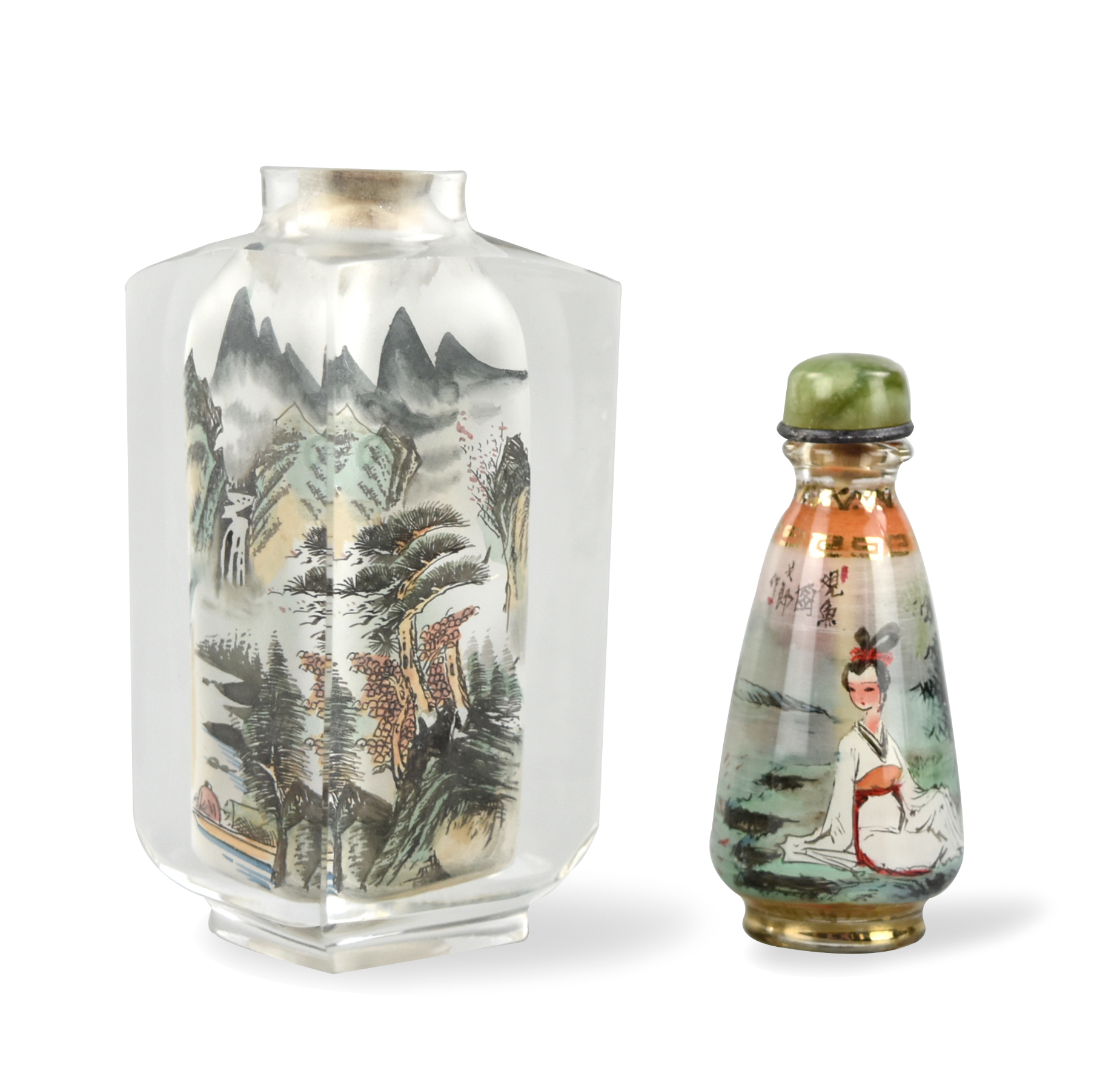 Appraisal: glass snuff bottle in prism form interior painted with mountains