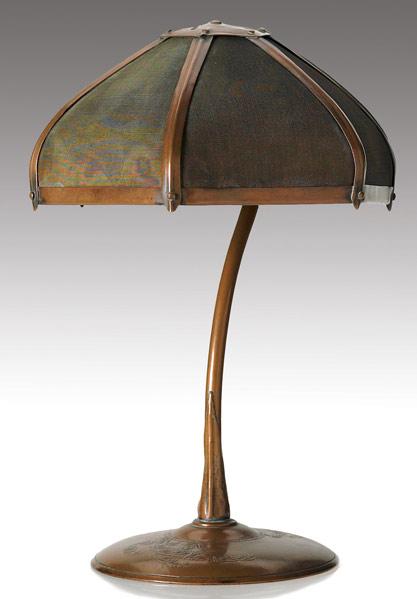 Appraisal: HENRY G CLEAVELAND Copper table lamp its faceted shade of