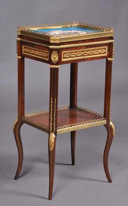 Appraisal: TRANSITIONAL LOUIS XV XVI-STYLE GILT-BRONZE AND PORCELAIN-MOUNTED MAHOGANY TABLE EN