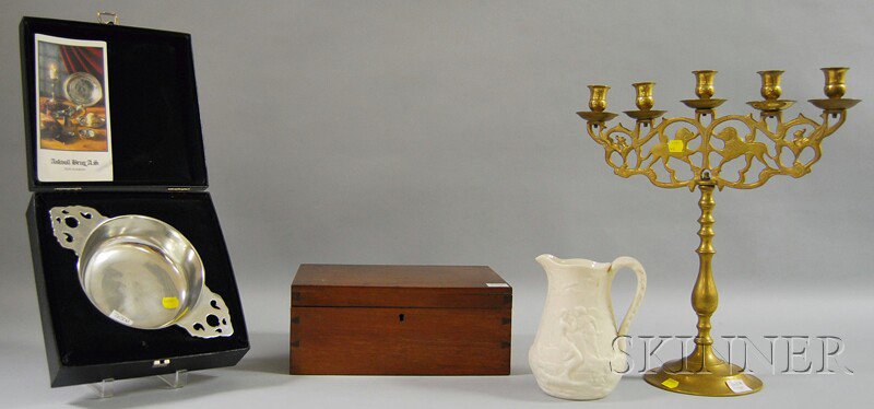 Appraisal: Four Assorted Decorative Items a molded cream-colored glass Parian-style jug