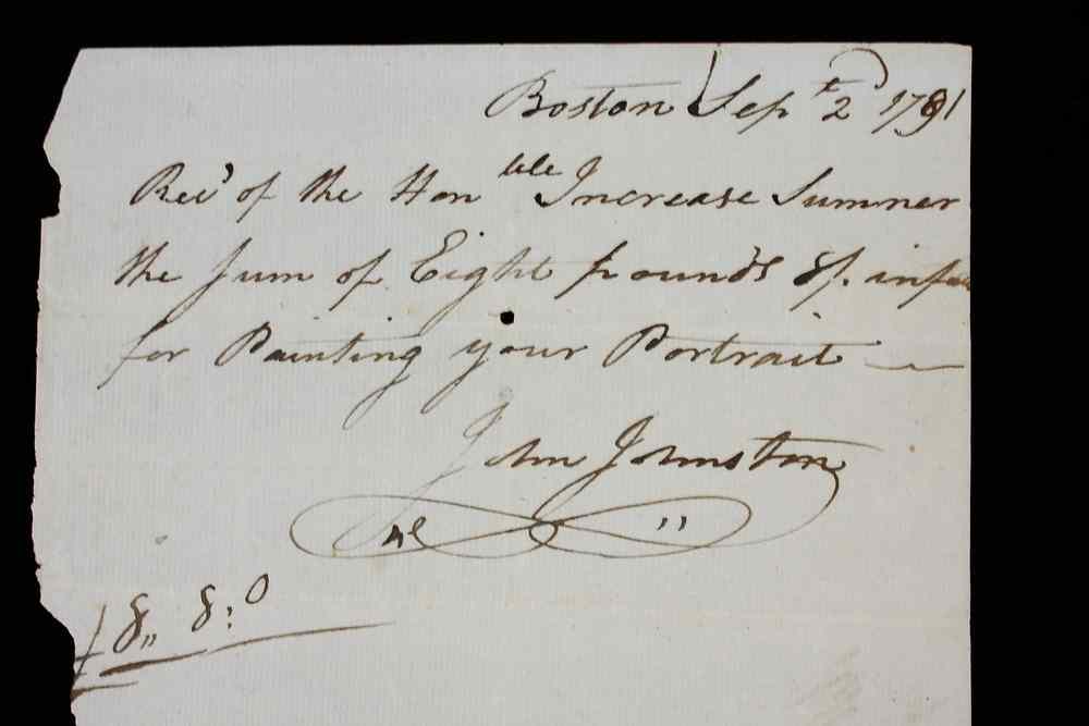 Appraisal: COLONIAL ERA PAINTER JOHN JOHNSTON AUTOGRAPH RECEIPT-'' Rec'd of the