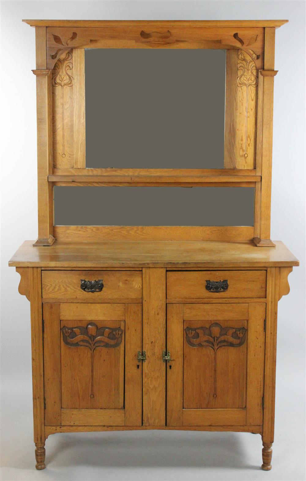 Appraisal: ENGLISH OAK ARTS AND CRAFTS HUTCH WITH MIRROR in two