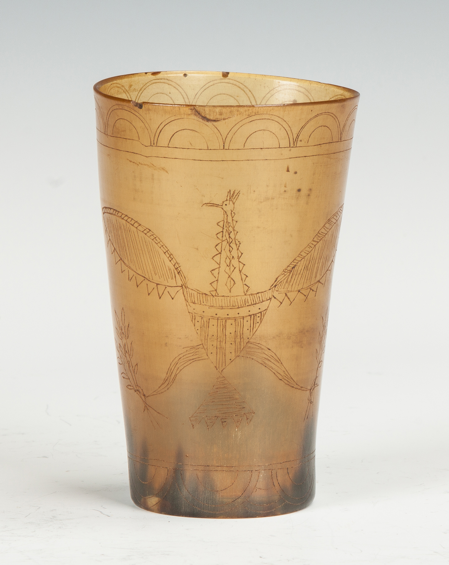 Appraisal: Engraved Horn Cup J Stark With eagle alphabet