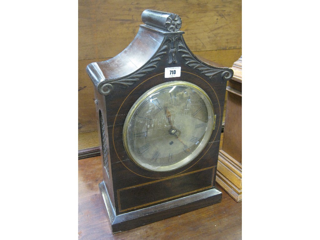 Appraisal: Regency rosewood cased fusee movement mantle clock pendulum in office