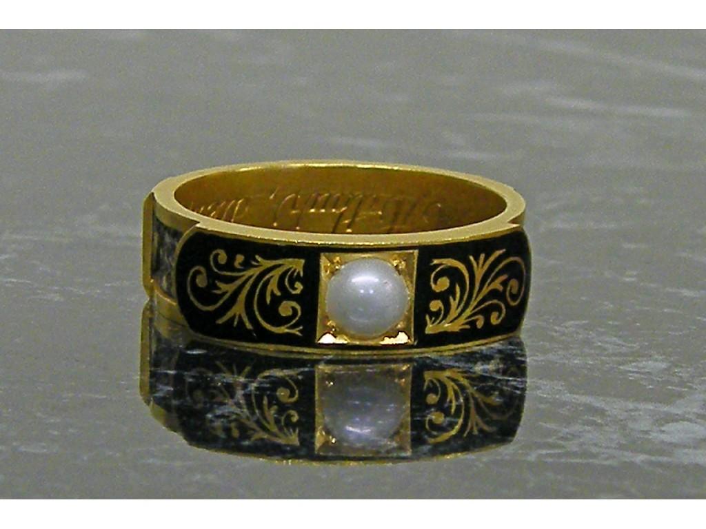 Appraisal: Attractive Victorian engraved mourning ring set with a seed pearl