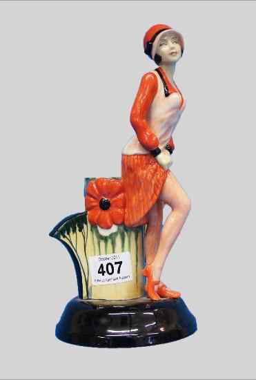 Appraisal: Kevin Francis Figure Art Deco lady holdong stockings standing next