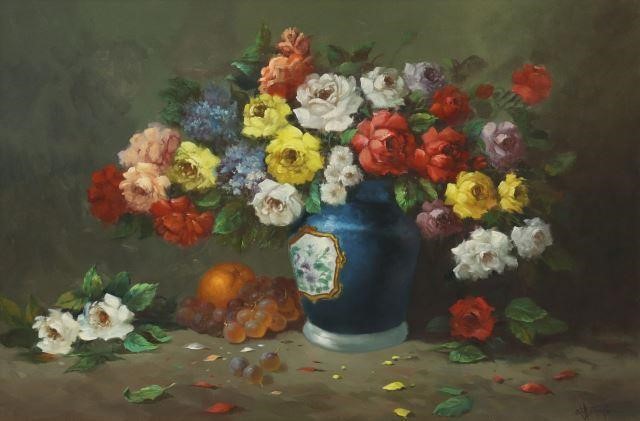 Appraisal: Framed oil on canvas painting Still Life with Flowers and