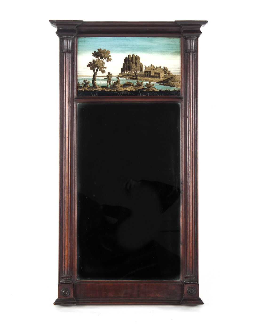 Appraisal: American Classical style eglomise panel mirror late th century upper