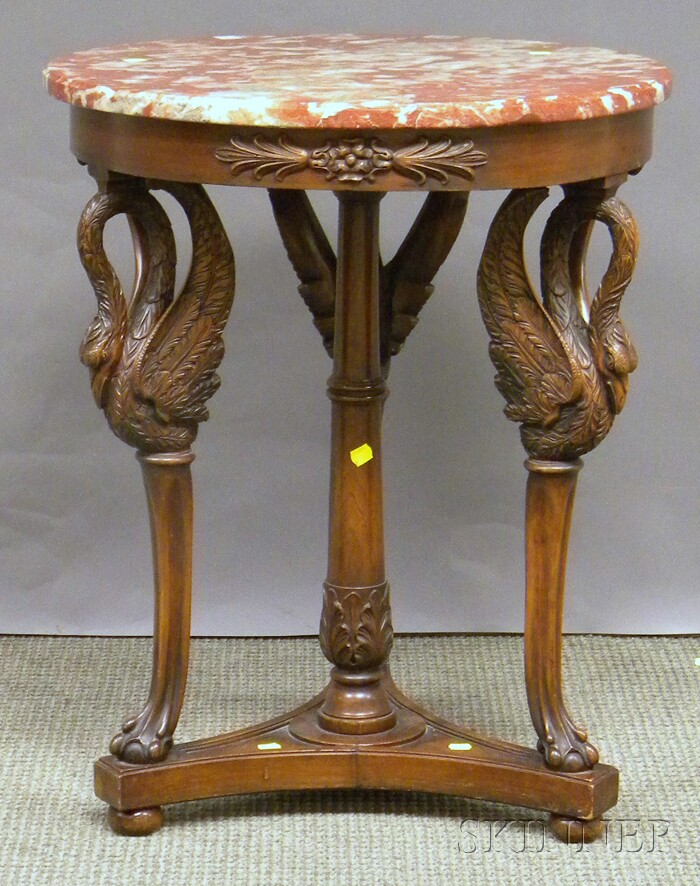 Appraisal: Late Victorian Circular Marble-top Carved Walnut Figural Occasional Table ht