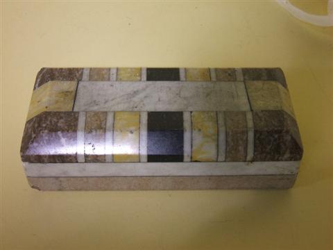 Appraisal: CONTINENTAL SPECIMEN MARBLE WEIGHT Inlaid with geometric pieces of various