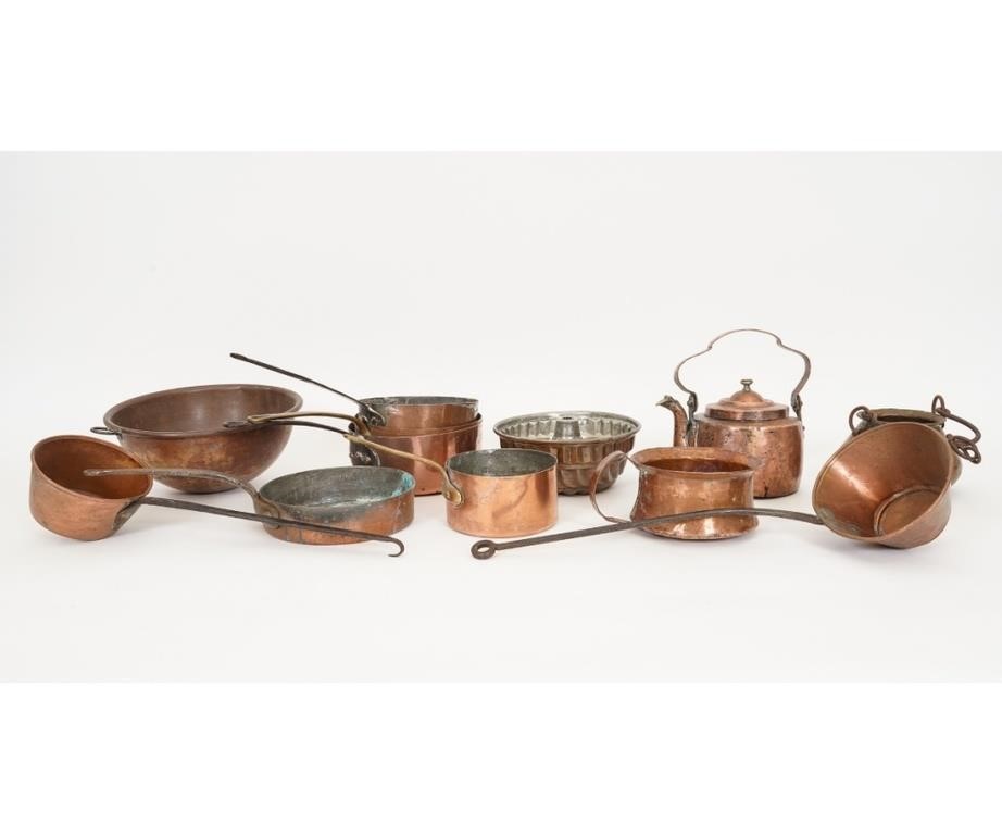 Appraisal: Copper cookware to include pans candy kettle mold kettles etc