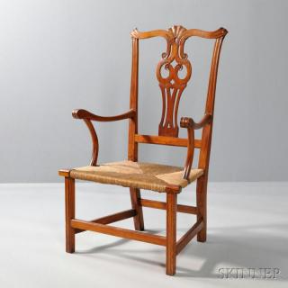 Appraisal: Carved Cherry Armchair probably Massachusetts c late th century with