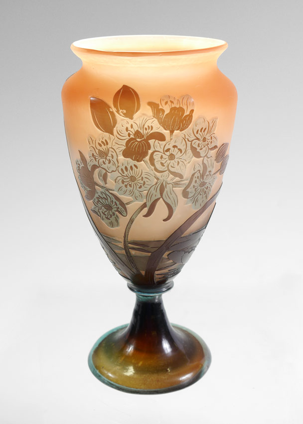 Appraisal: CAMEO GLASS VASE SIGNED GALLE Cameo cut in a water