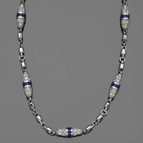 Appraisal: A diamond enamel and k white gold necklace Pepe signed