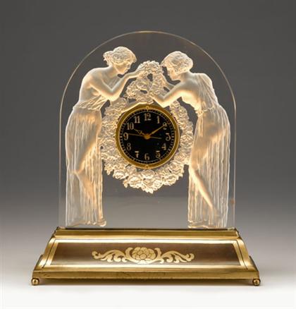 Appraisal: Continental 'Deux Figurines' molded glass clock mid th century In