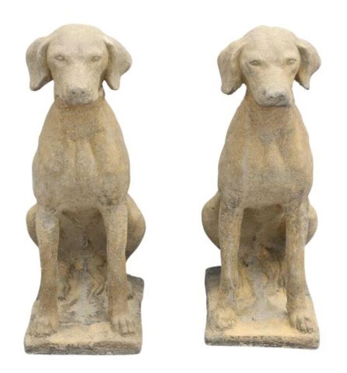 Appraisal: pair Cast stone garden statuary Seated Hunting Dogs late th