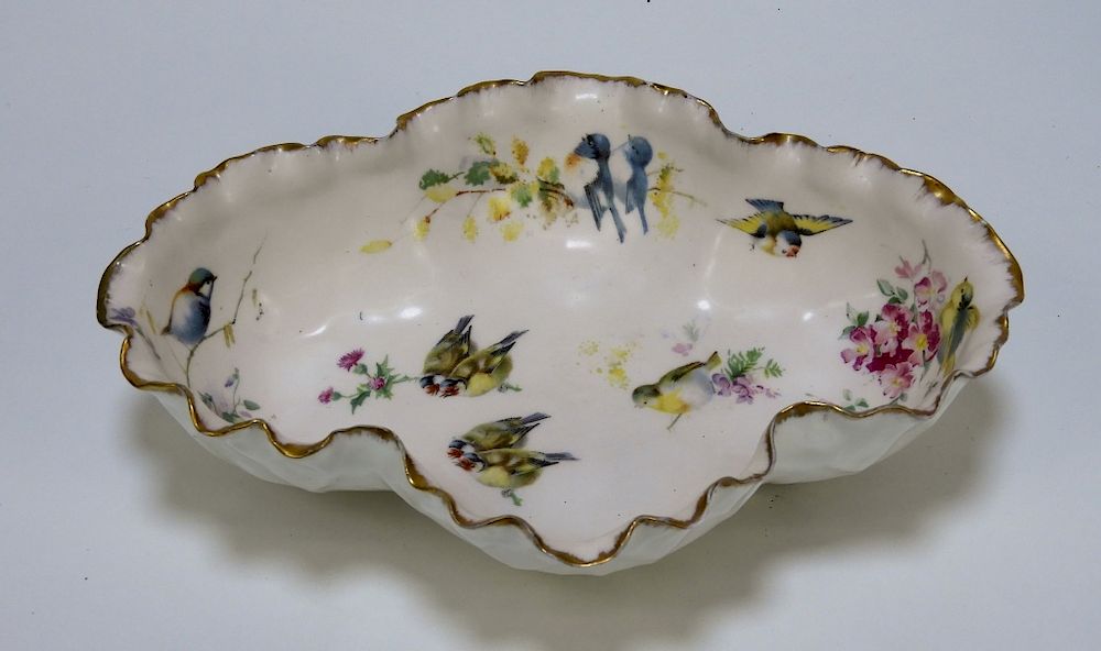 Appraisal: Lotus Ware Avian Floral Porcelain Leaf Dish United States Early