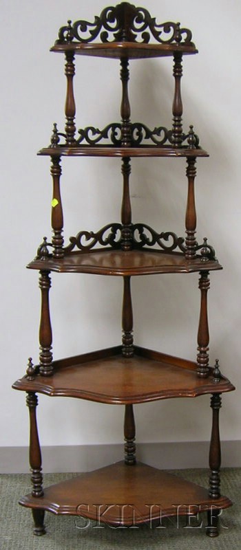 Appraisal: Victorian Walnut Five-Tier Corner Whatnot