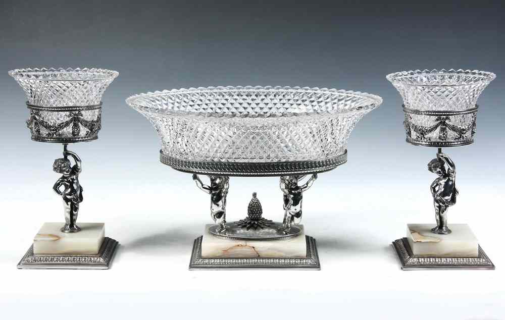 Appraisal: RARE PAIRPOINT CENTERPIECE AND PAIRED TAZZA SET - Rare Pairpoint