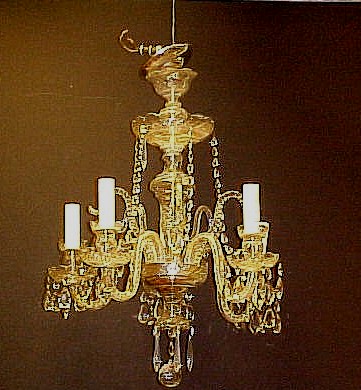 Appraisal: Early th C cut glass five arm chandelier with tear