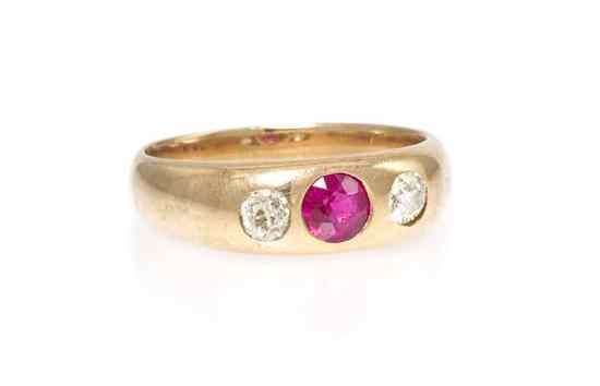 Appraisal: An Edwardian Yellow Gold Ruby and Diamond Band containing one