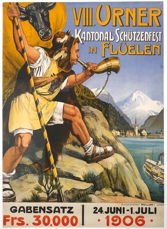 Appraisal: ORIGINAL SWISS STEAMSHIP TRAVEL POSTERPaul Krawutschke aka PIK German -unknown