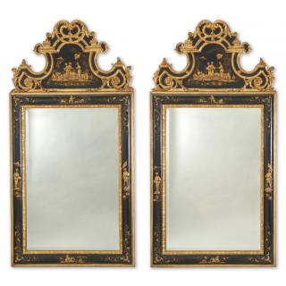 Appraisal: Pair Georgian style black japanned wall mirrors Pair Georgian style