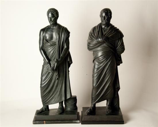 Appraisal: A Pair of English Basalt Sculptures of Roman Senators possibly