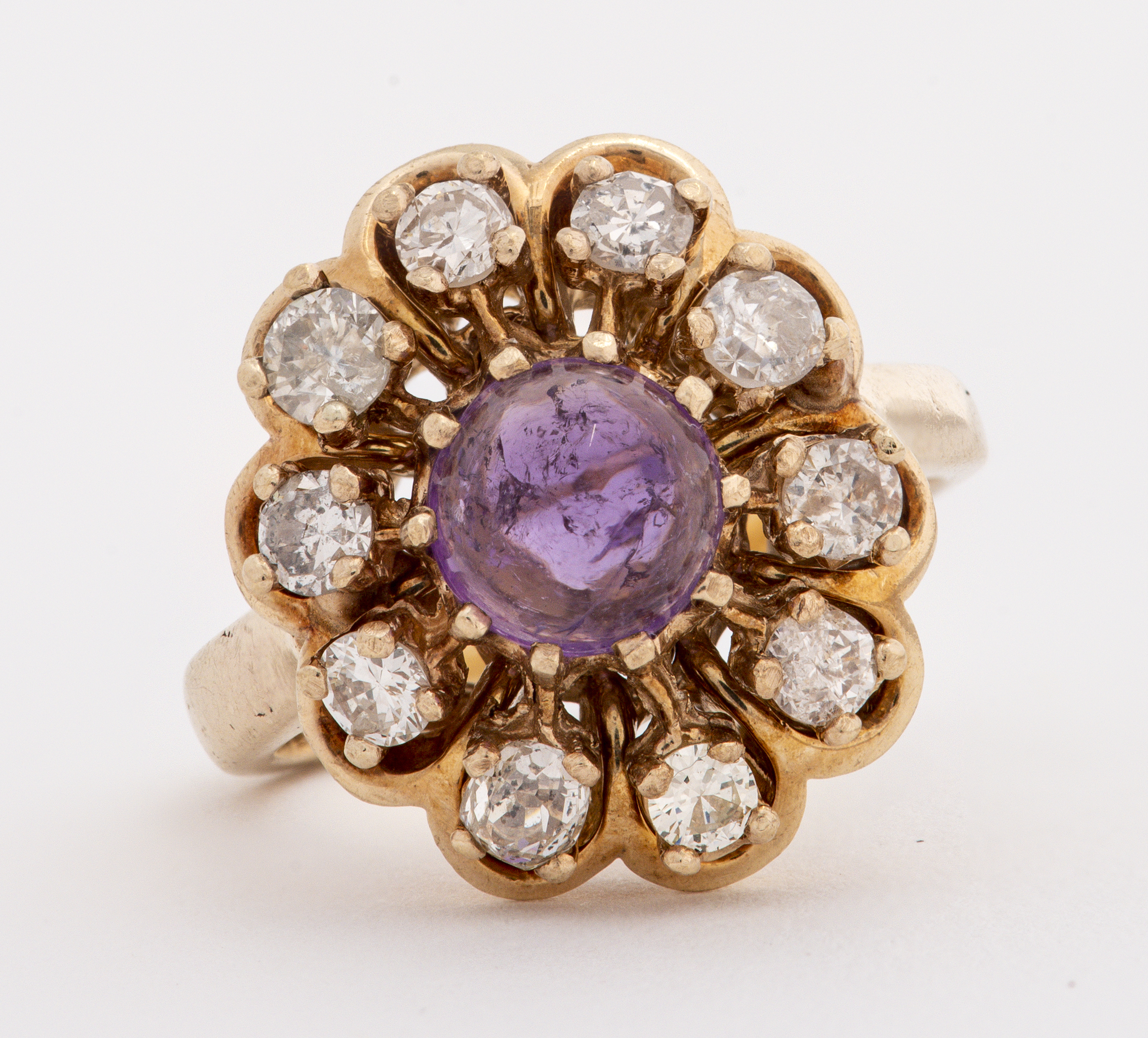 Appraisal: VINTAGE K YELLOW GOLD DIAMOND AMETHYST RING Vintage 's K