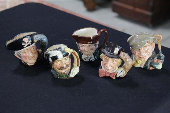 Appraisal: FIVE MINIATURE ROYAL DOULTON CHARACTER MUGS England th century ''The