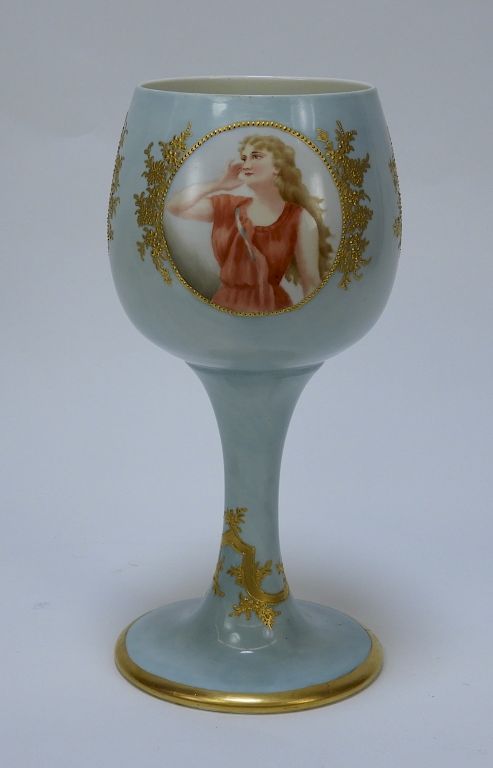 Appraisal: American Belleek Classical Women Portrait Chalice United States Early th