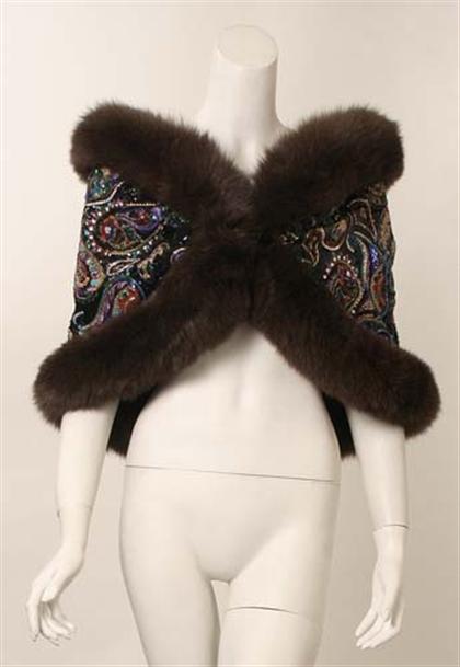 Appraisal: Oscar de la Renta beaded fur-trimmed stole s Elaborate paisley