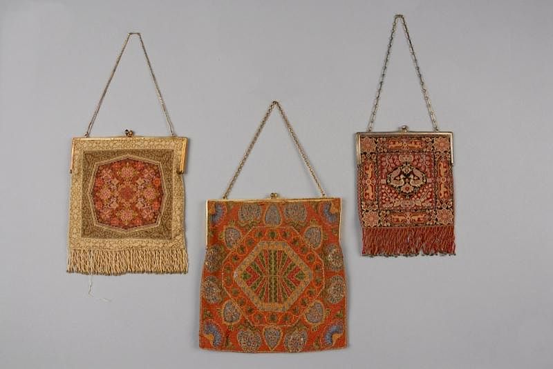 Appraisal: TWO CARPET DESIGN MICRO BEADED BAGS EARLY th C Both