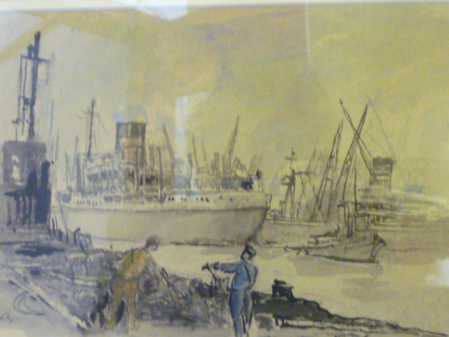 Appraisal: SIR FRANK BRANGWYN R A - Dock Scene with Figures