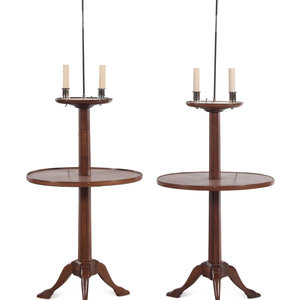 Appraisal: A Pair of English Silver-Plate Mounted Mahogany Two-Tier Lamp Tables