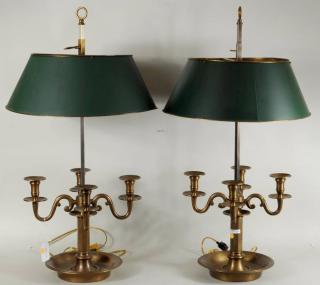 Appraisal: Pair Large Brass Bouillotte Four Light Lamps Pair of large