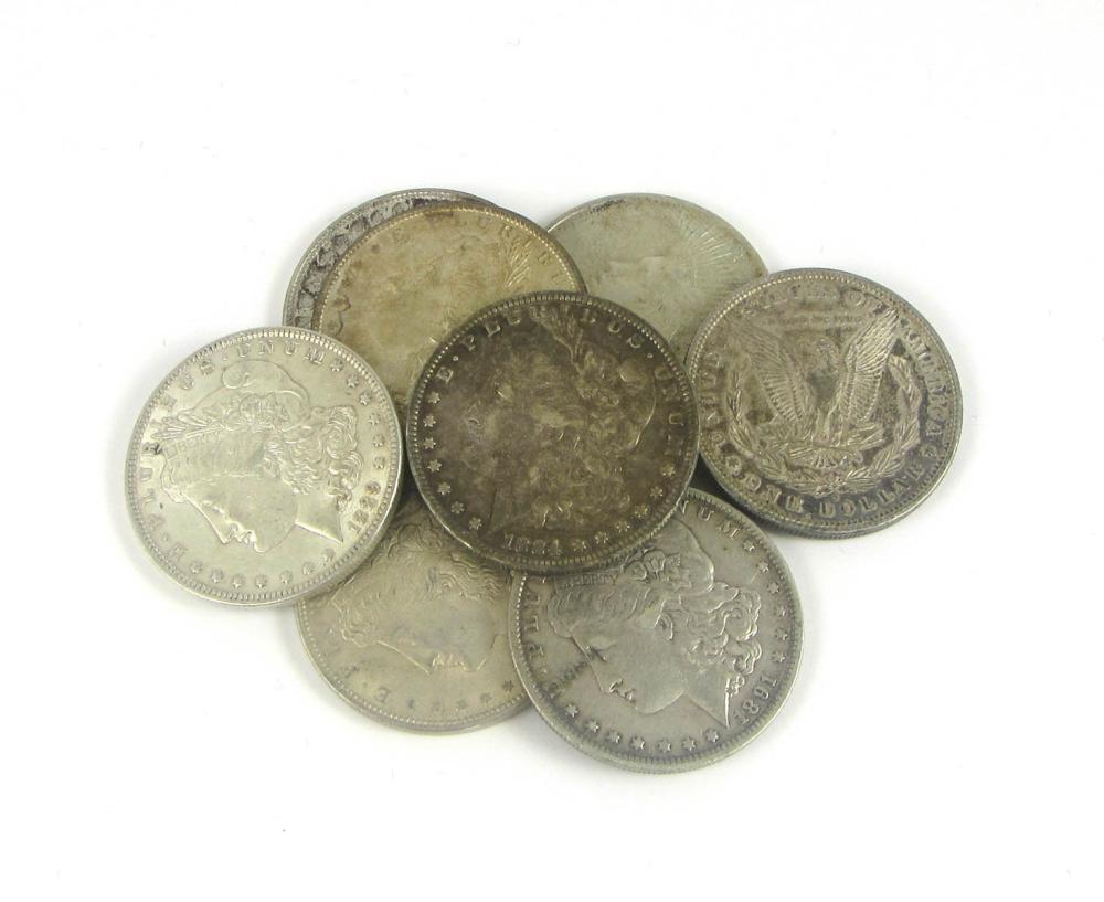 Appraisal: EIGHT U S SILVER DOLLARS Morgan and Peace type -S