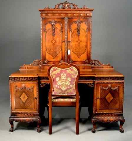 Appraisal: A Very Fine Carved Walnut Vanity Matching ChHighly figured walnut