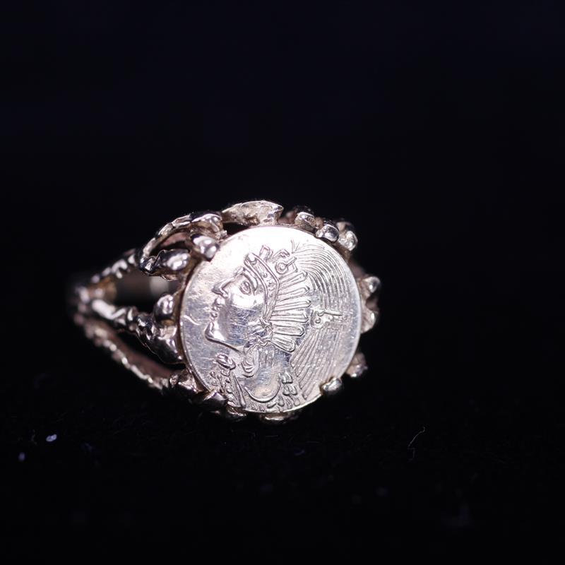 Appraisal: Gold Estate coin ring featuring a miniature gold piece with