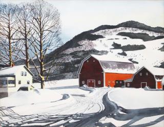 Appraisal: Walton Blodgett Vermont Watercolor featuring hillside with red barns and