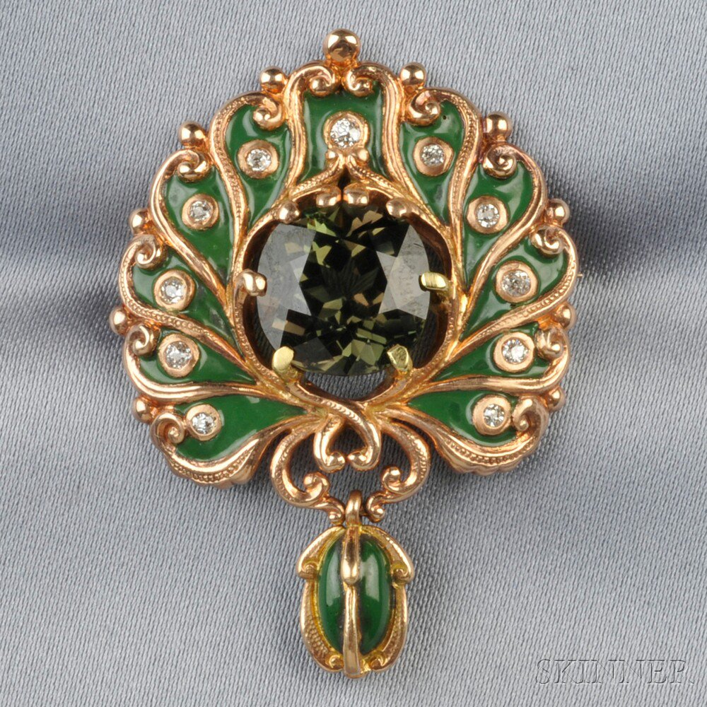 Appraisal: Art Nouveau kt Rose Gold and Alexandrite Pendant Brooch Marcus