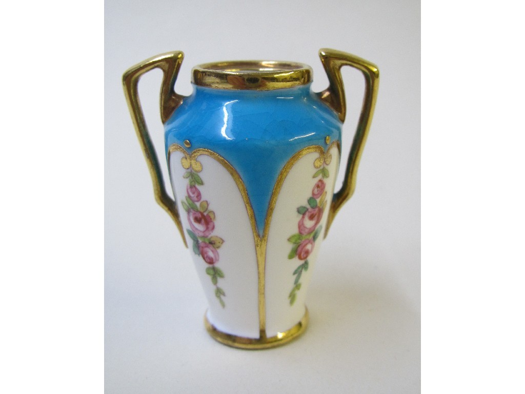 Appraisal: A Minton miniature two-handled vase painted with panels of pendant