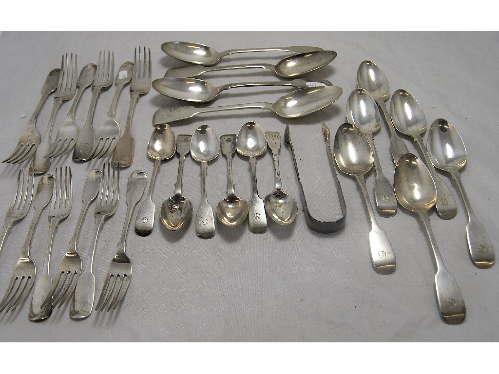 Appraisal: Service of fiddle pattern silver flatware comprising six table forks